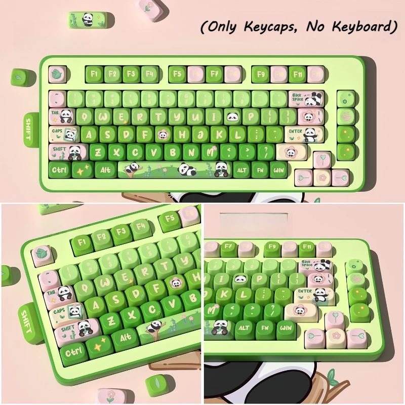 Cute Panda PBT Keycaps 131 Keys MOA Profile Keycap Set Five Side Dye Sublimation Cartoon Animal KeyCaps for Mechanical Keyboard