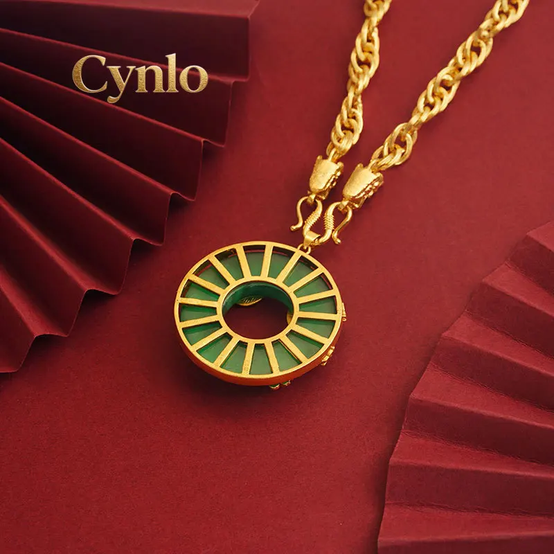 Cynlo Jewelry Unisex Dominant Double Dragon Green Chalcedony Pendant 24K Gold AU999 - Unisex style, fine dragon details, bright