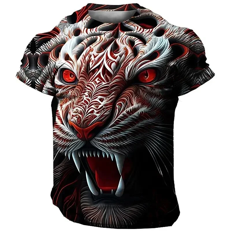 Men's Fierce Tusk Lion Element Pattern Short Sleeve Men's Fitness Slim Blazer Men's Casual Comfortable Breathable T-Shirt