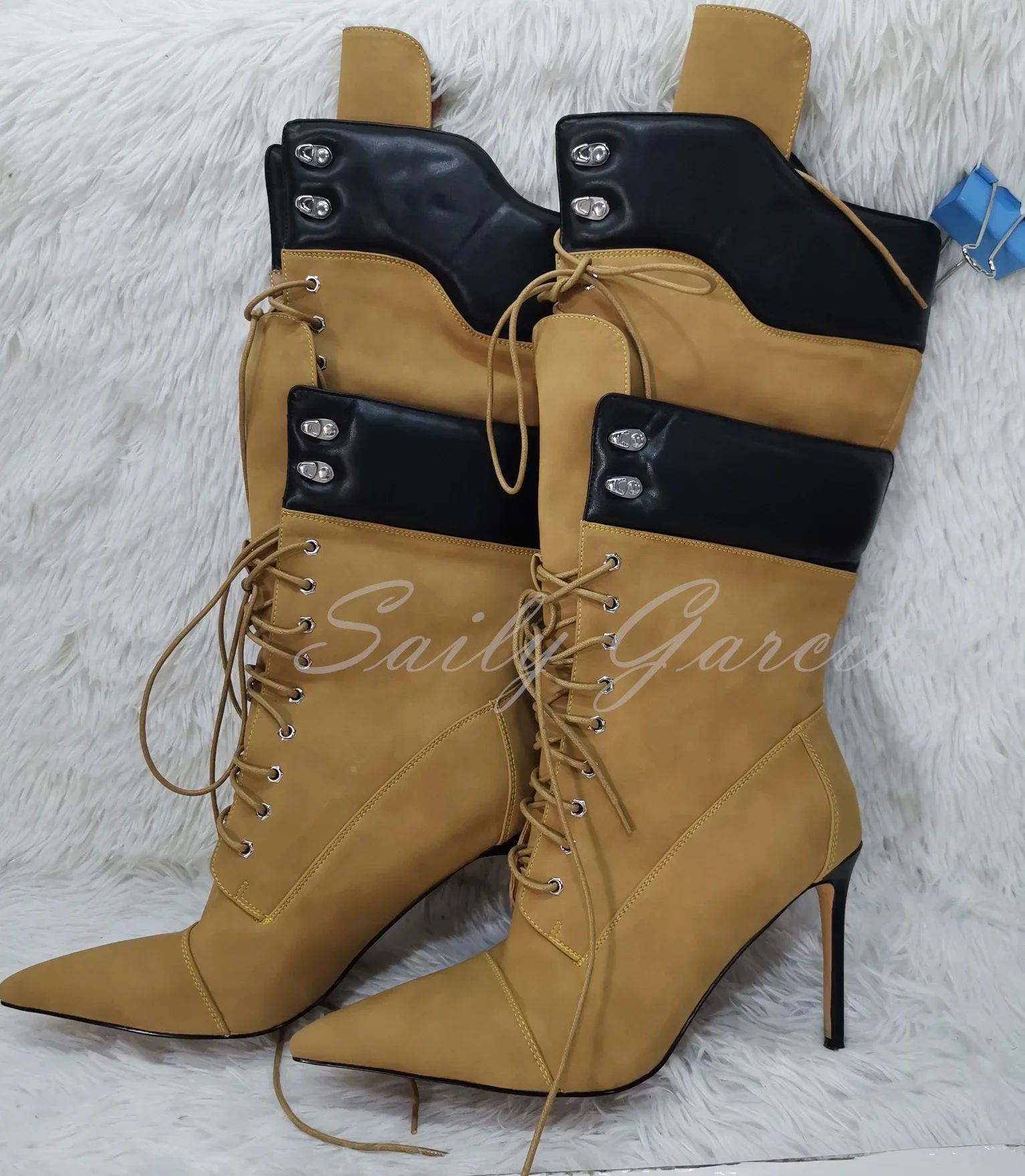2024 New Crossed Tied Knee High Boots Pointed Toe Gladiator Lace up Double Layered Straps High Heel Boots Sexy Cool Punk Shoes