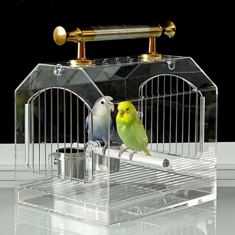 

Outdoors Transparent Parrot Bird Cages Canary Park Luxury Portable Carrier Bird Cages Acrylic Cage Oiseau Birds Supplies WZ50BC