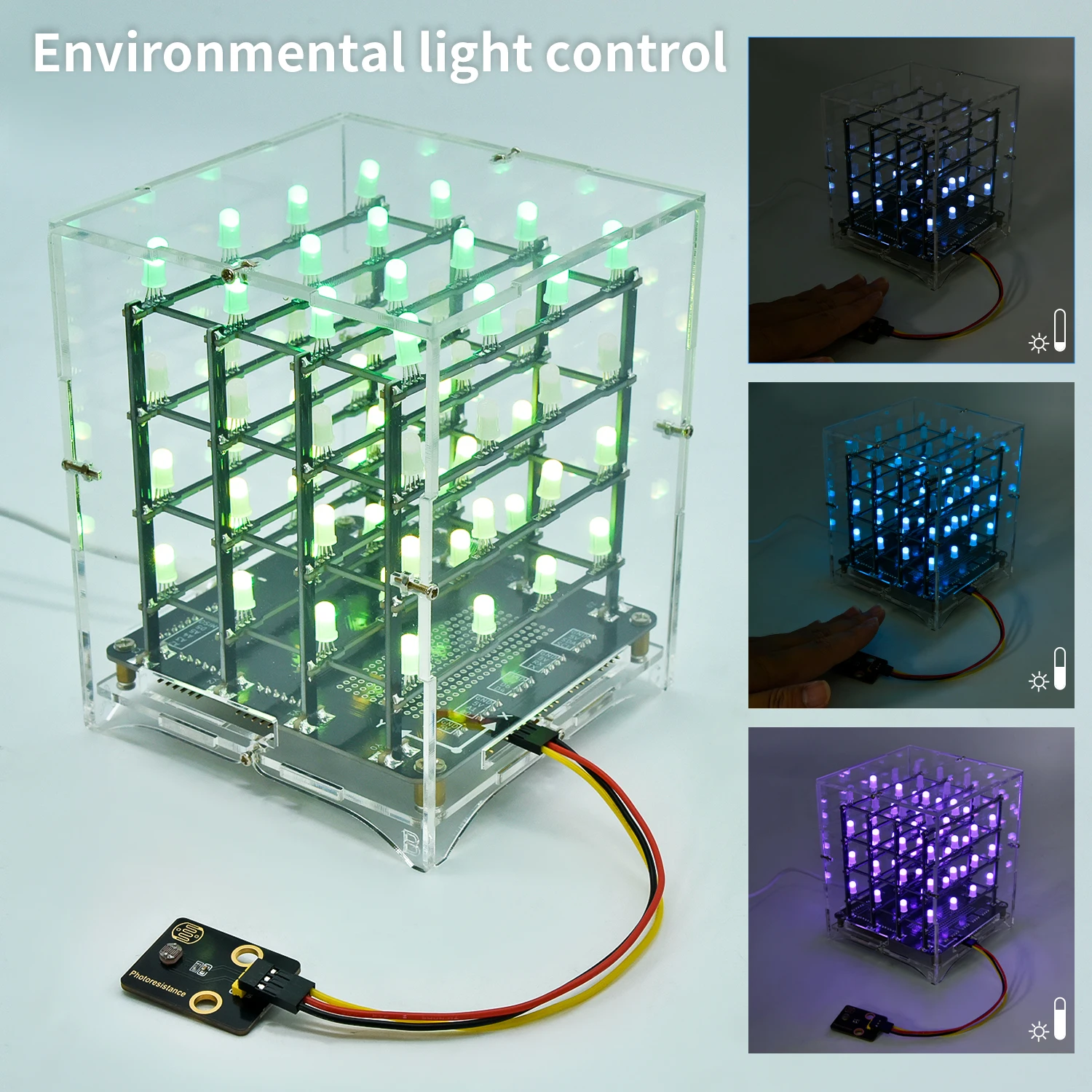 Keyestudio 4x4x4LED RGB CUBE Cube Main Control  Board Lighting With Button Module Sound Sensors For Arduino DIY Kit