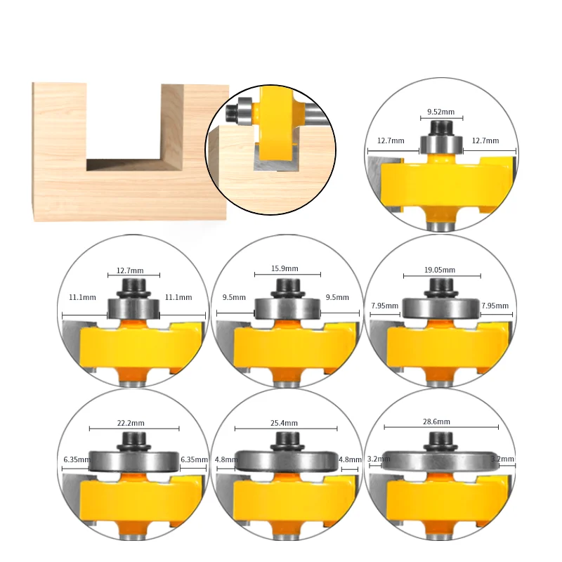 6MM-12.7MM Shank T-Type Slotting Bit Rabbeting With 6 Bearing Sets Router Bit Woodworking Milling Cutter for Wood Bit Face Mill