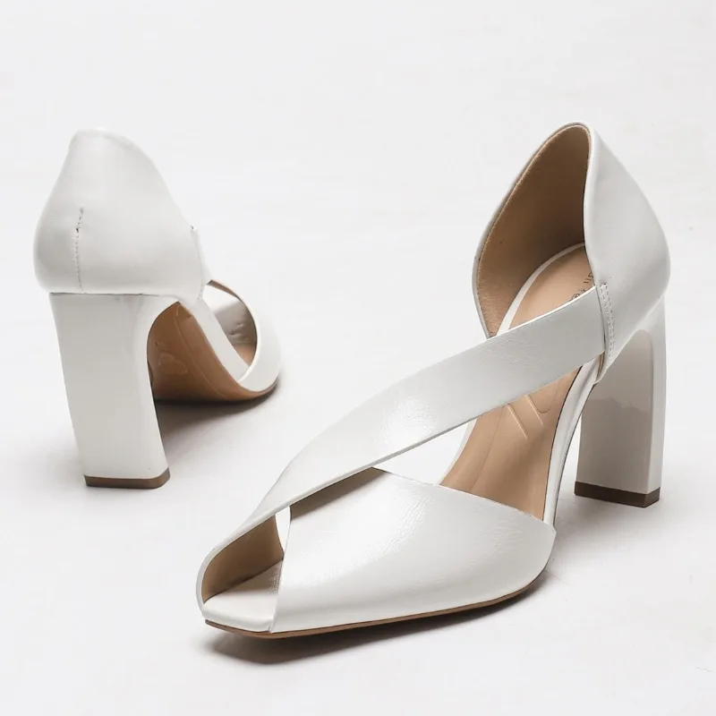 

Leather Peep Toe Elegant Sandals Women Hollow Strange Heel Fashion Office Shoe Brand Designer High Heels Female Zapatos De Mujer