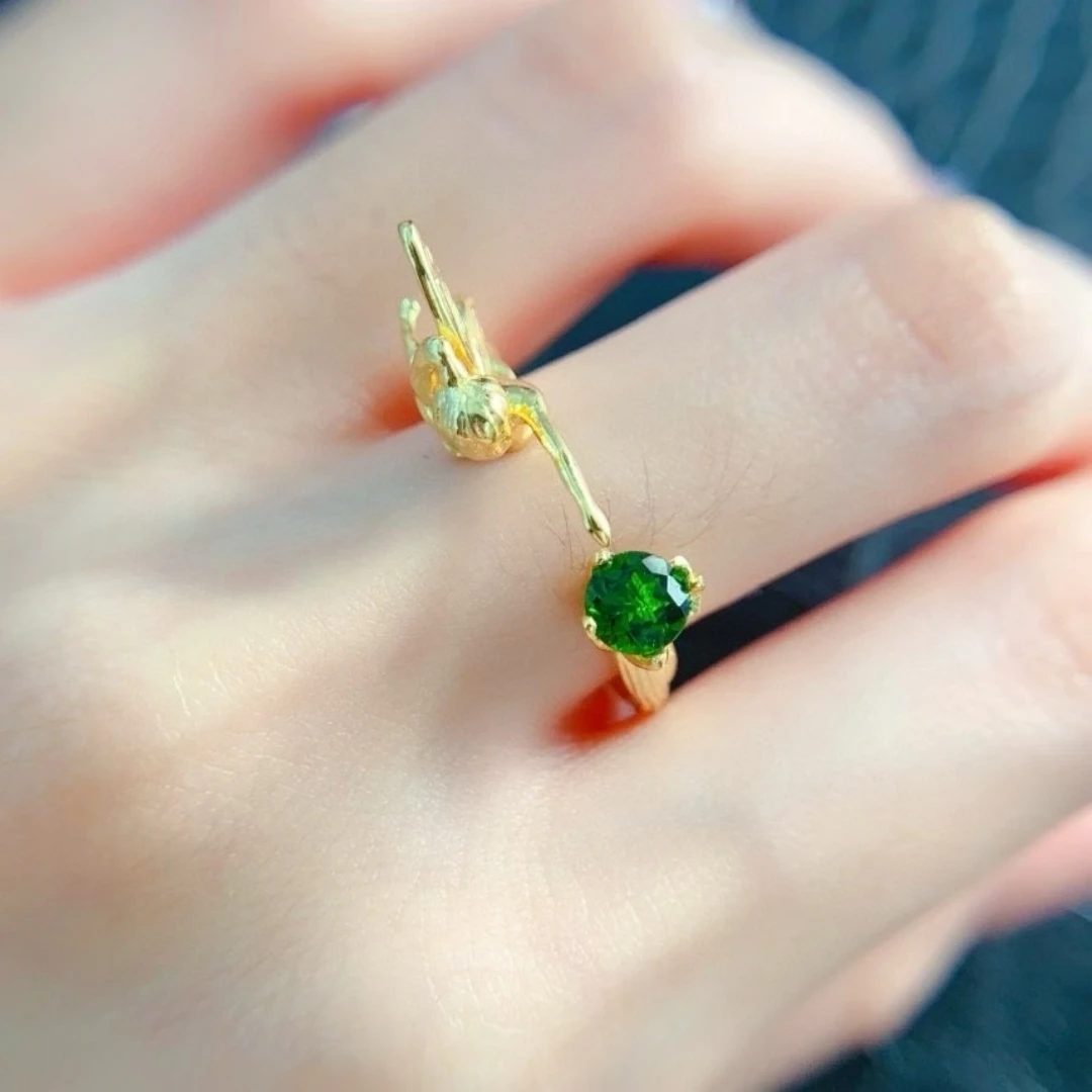 KJJEAXCMY High End Women's Ring Natural Diopside S925 Silver with Electroplating Boasting High Clarity Full Brilliance Gift