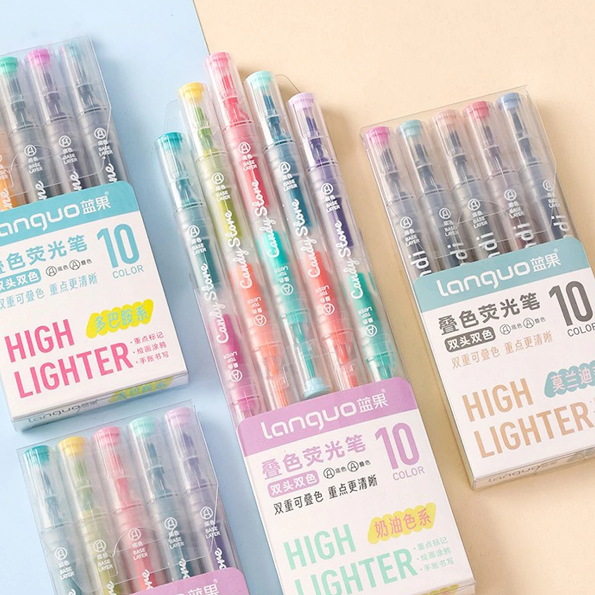 Kawaii Marker Pen Double-headed Stacked Highlighter Student Study Focus Marker Color Marker Cream Series Learning Stationery