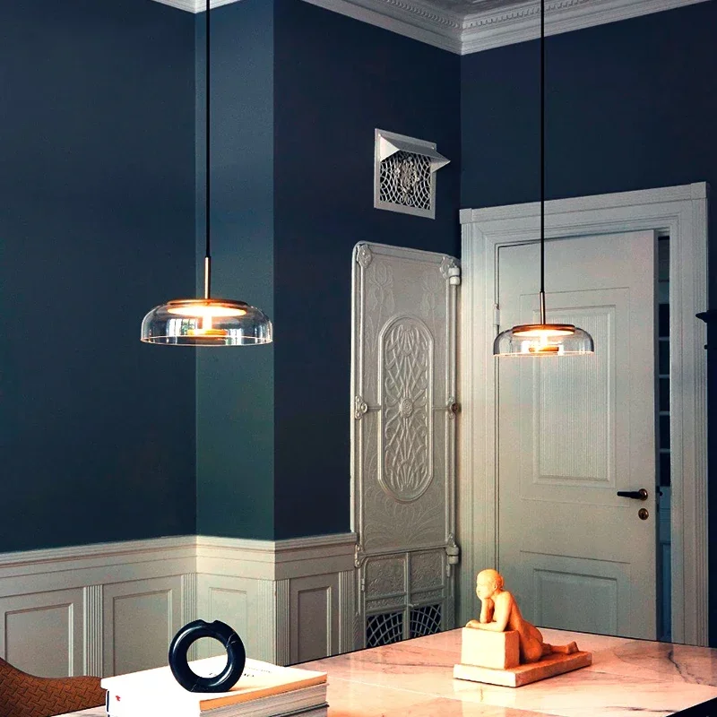 Glossy Finish Modern Glass LED Pendant Light Hanging Lamp for Restaurant Bar Bedroom Dining Room Living Room Lighting Fixture