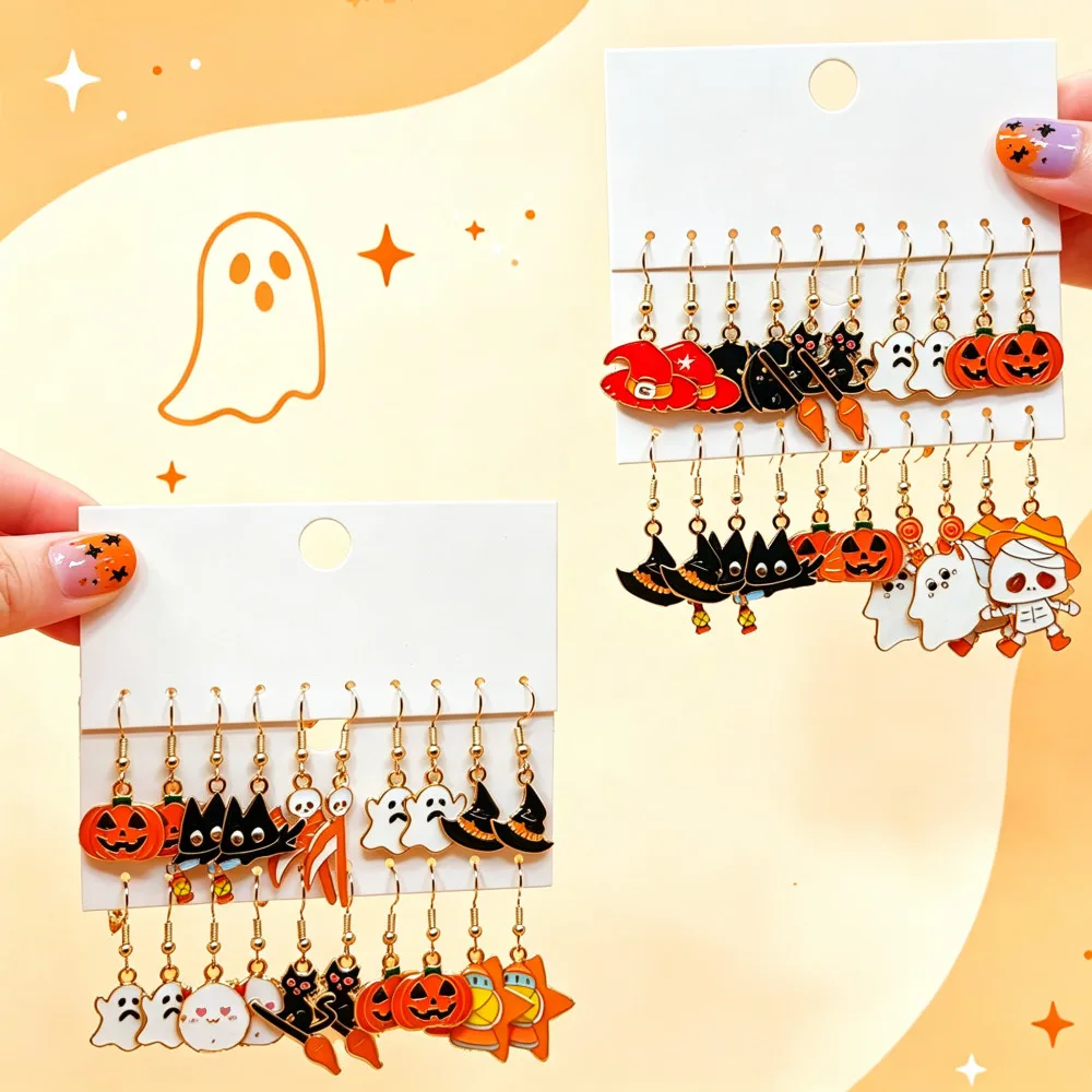 40PCS/20Pairs Halloween Enamel Dangle Earrings Pumpkin Witch Hat Ghost Black Cat Mummy Lantern Women Cosplay Party Fashion Gift