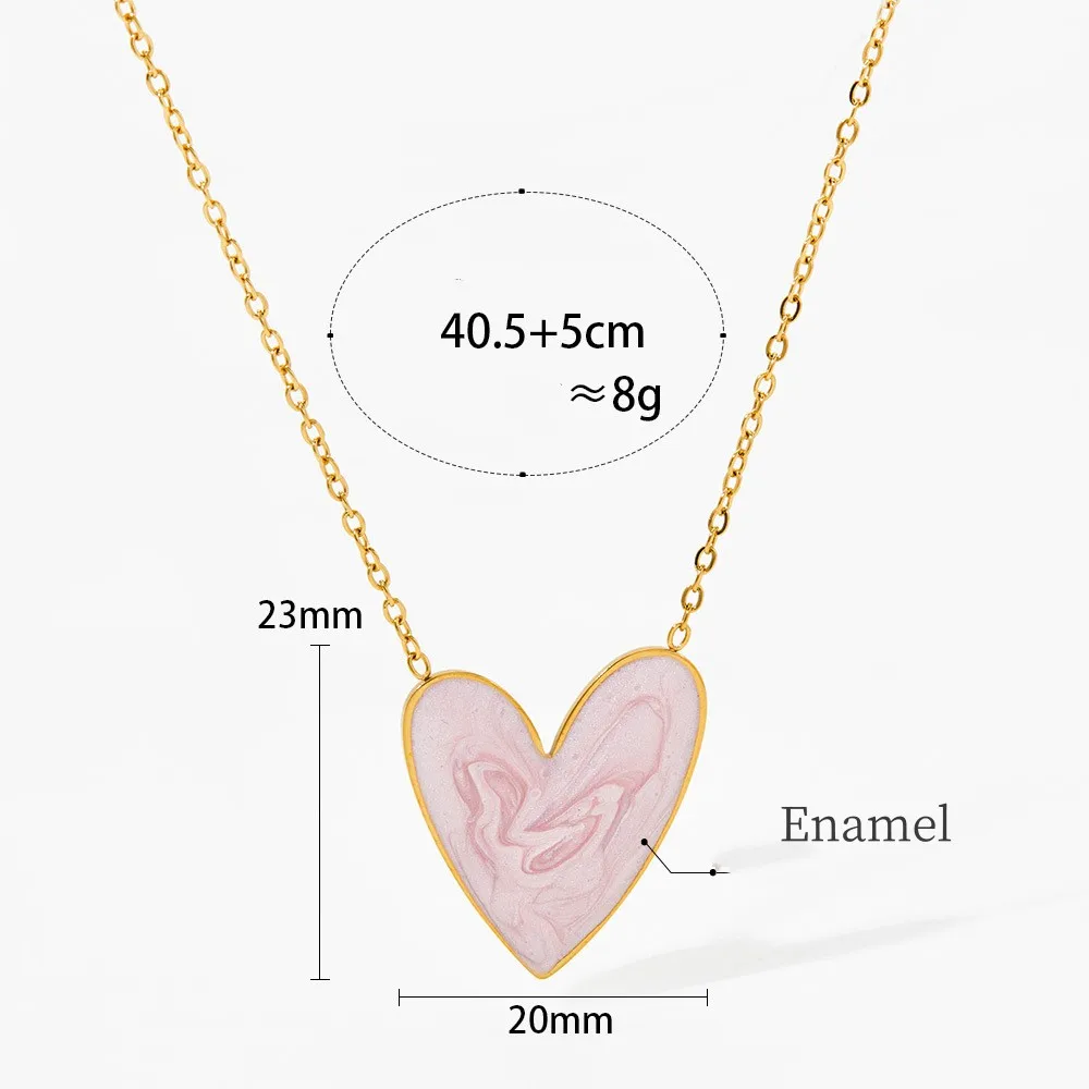 Ins 18K Gold PVD Plated Stainless Steel Colorful Enamel Heart Necklace Earring Set For Women Spring Summer Jewelry  Waterproof