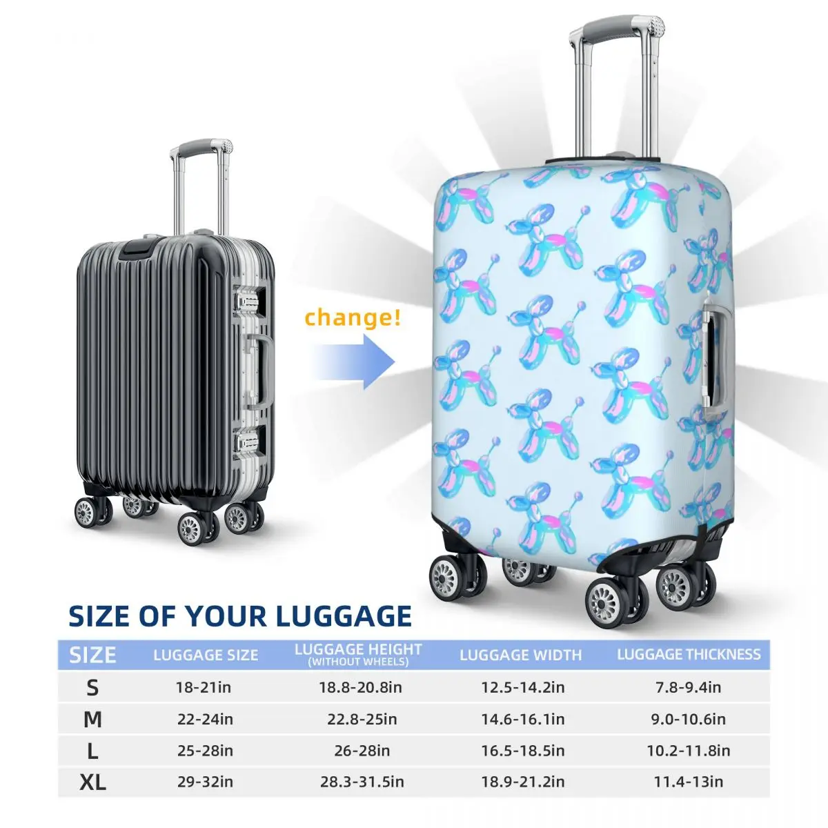 3d Blue Dog Balloon Suitcase Cover Animal Print Trending Practical Cruise Trip Protector Luggage Case Vacation