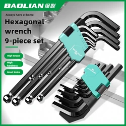 9Pcs Hex Wrench Set Allen Wrench Tool Square Wrench Torx Inner Hexagonal Long Ball End L Key 1.5 - 10mm With T-handle