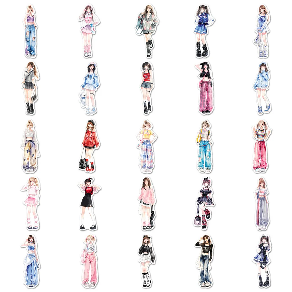 مجموعة ملصقات عصرية فريدة من نوعها مكونة من 50 قطعة - شارات كرتونية متطابقة للملابس العصرية لسجل القصاصات وأجهزة الكمبيوتر والأكواب (متجر عوالم الرسوم المتحركة)