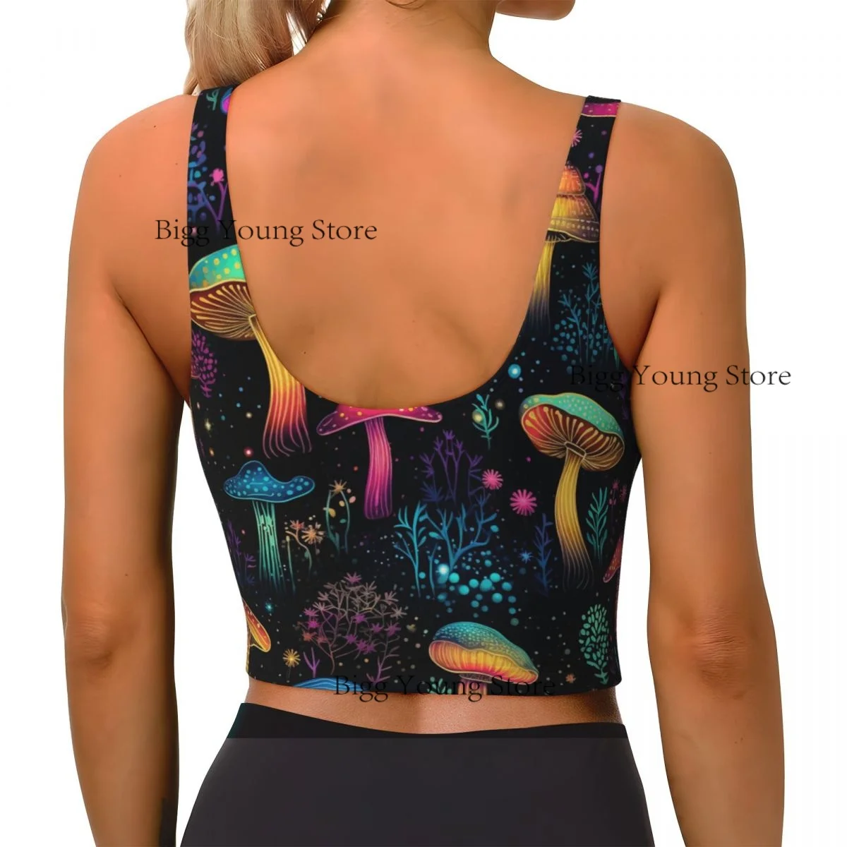 Damska seksowna koszulka sportowa z nadrukiem grzybów i roślin, damska odzież uliczna, sportowa bielizna, krótki top.
