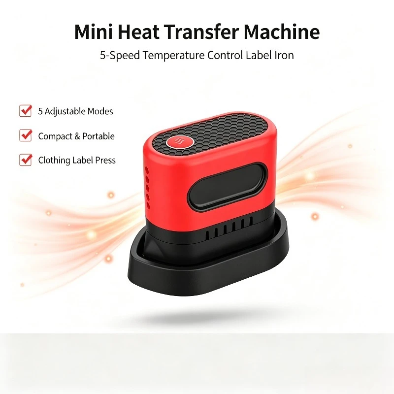Mini Heat Press Machine, 5 Temperature Control Hot Stamping Iron for Clothing, Hat & Shoe Logo Heat Transfer Printing