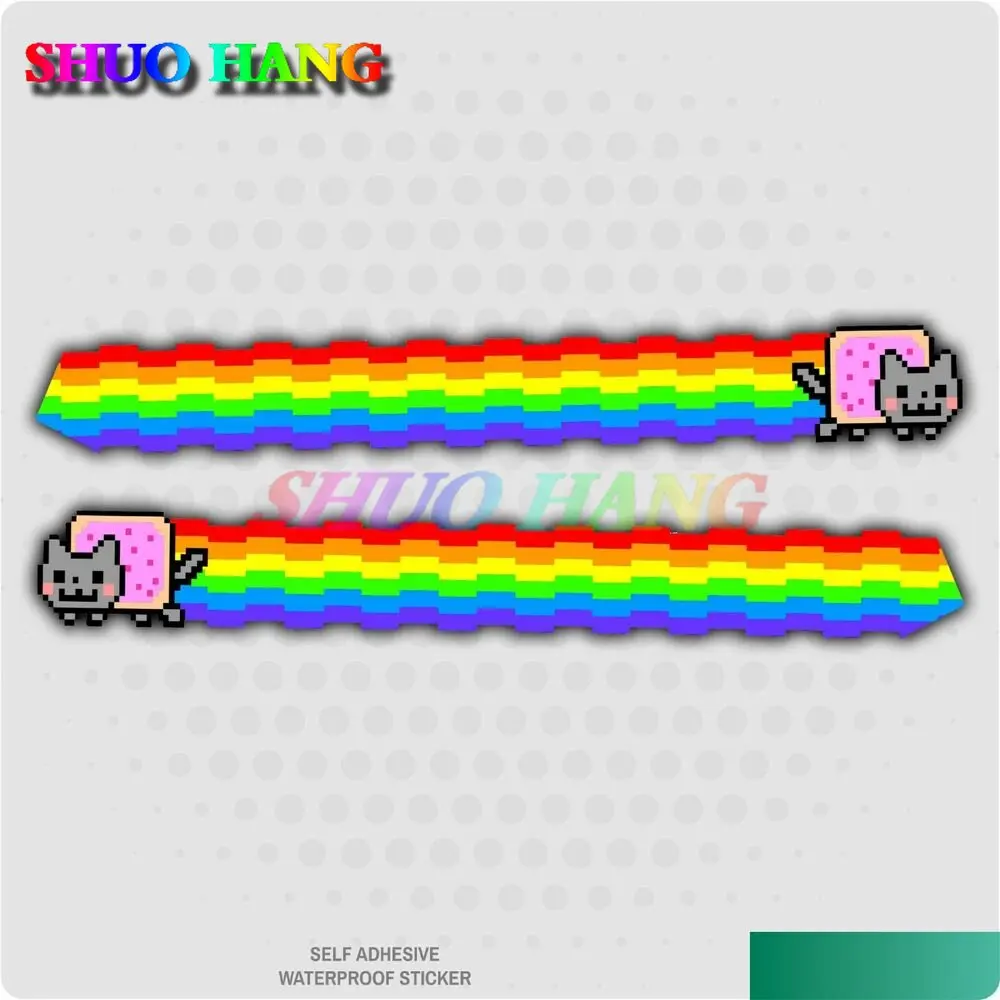 2 X Cool Nyan\'s Cat Rainbow Vinyl Car Bicycle Motorcycle Sticker Waterproof Boot Skateboard Personalized Decoration Sticker PVC