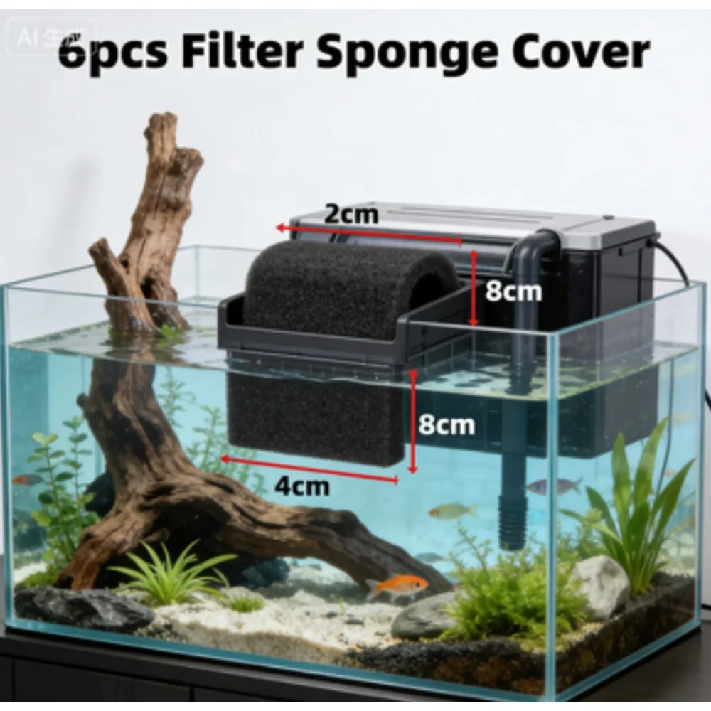3Pcs/6 Pcs Aquarium Accessories Biochemical Filter Sponge Fish Tank Inlet Water Pre-Filter Sponge Cartridge Replacement Filter