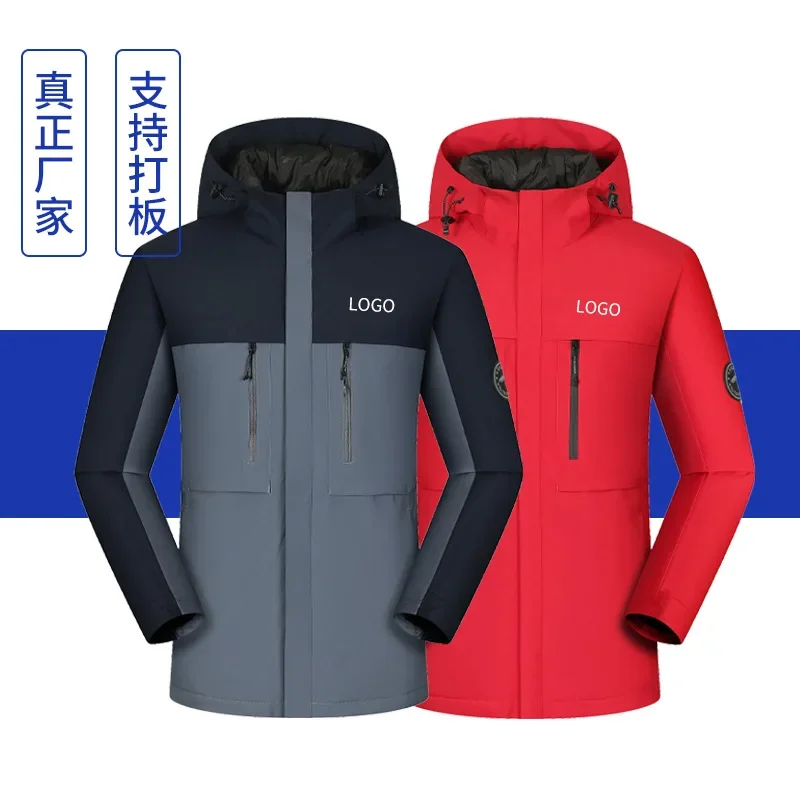 سترة واقية للرجال بشعار مخصص معطف مقنع لملابس العمل في الخريف والشتاء في الهواء الطلق