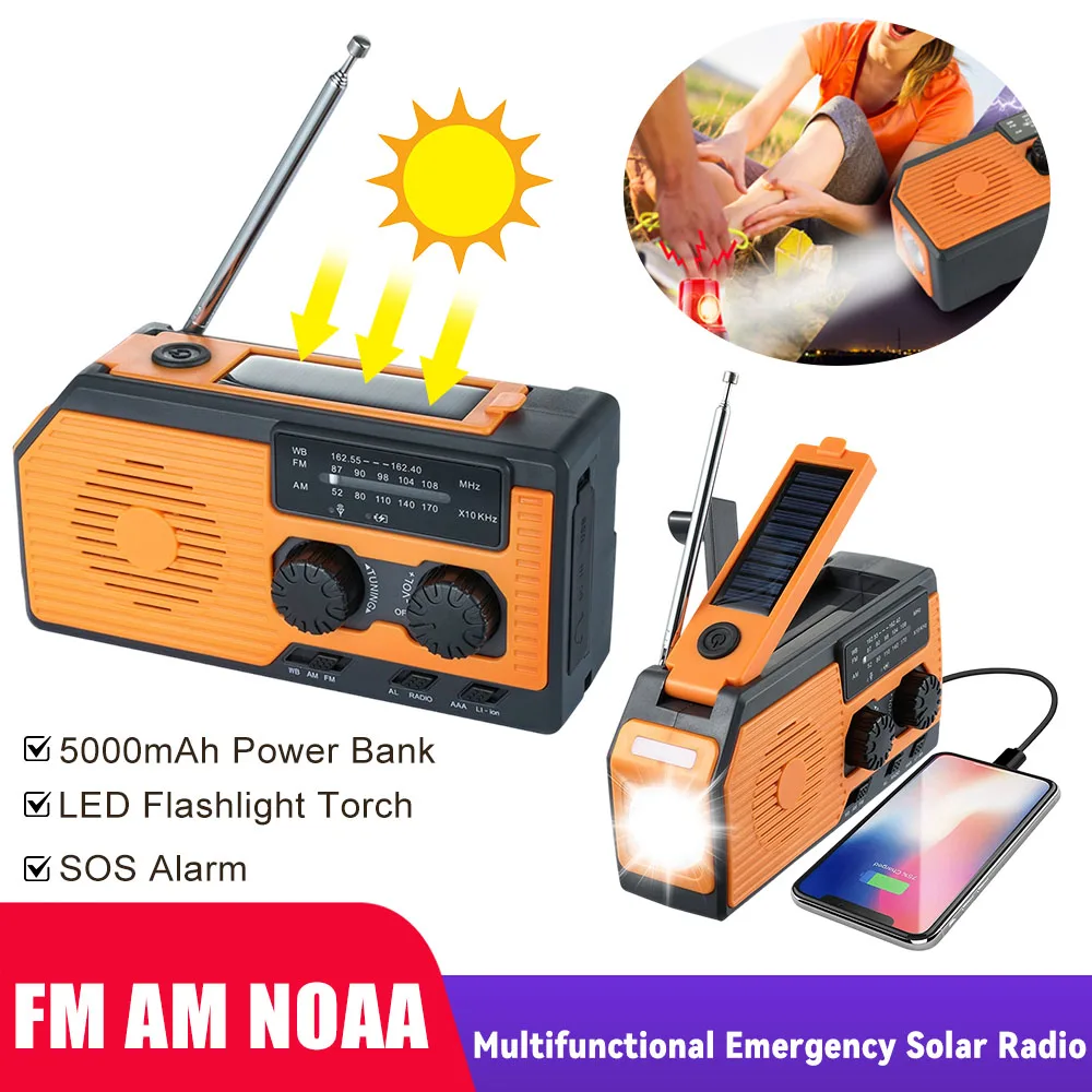 متعددة الوظائف راديو الطوارئ FM AM WB أجهزة الراديو الطقس كرنك اليد الشمسية USB شحن 5000mAh قوة البنك مصباح ليد جيب الشعلة #1