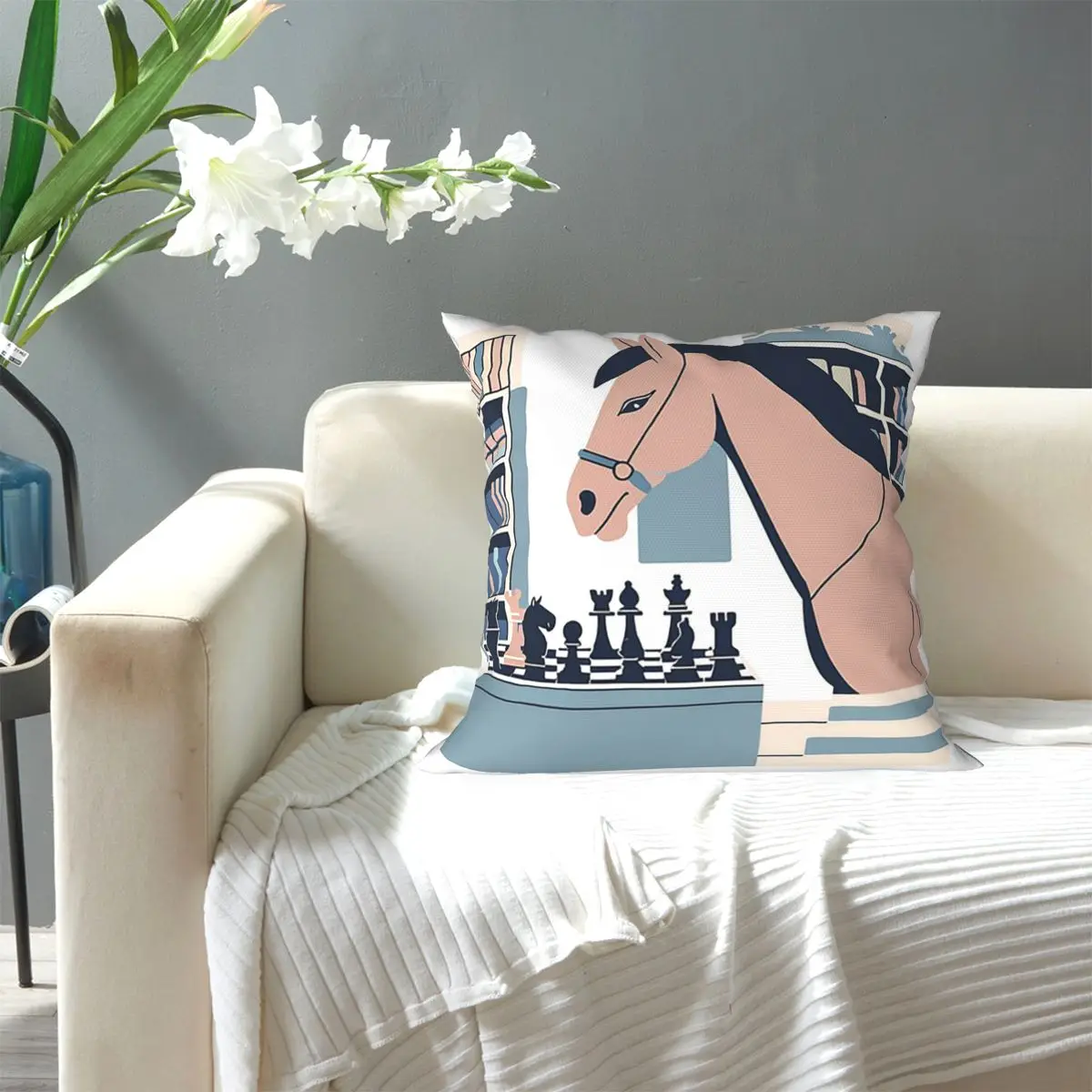 Chess & Horse Square Pillowcase Pillow Cover Cushion Decor Comfort Throw Pillow for Home Sofa