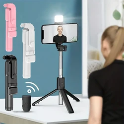 Cell Phone Selfie Stick Mini Tripod Bluetooth Remote Wireless Selfi Stick Phone Holder Stand with Beauty Fill Light for Phone