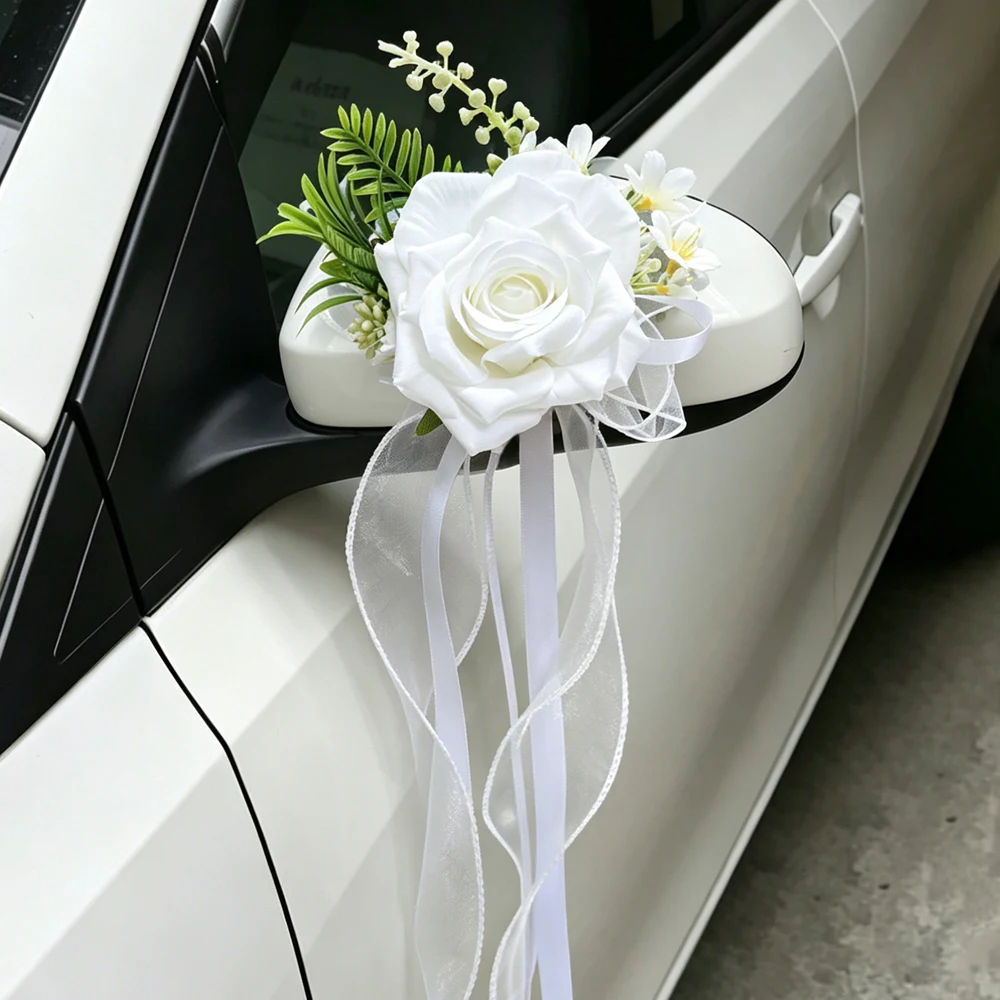 Große Rosenblume mit gekräuselten Rändern und Saugnapf, künstliche Blumendekoration für Hochzeitsauto-Rückspiegel, Party-Gang-Stuhl-Dekoration – Detail 1