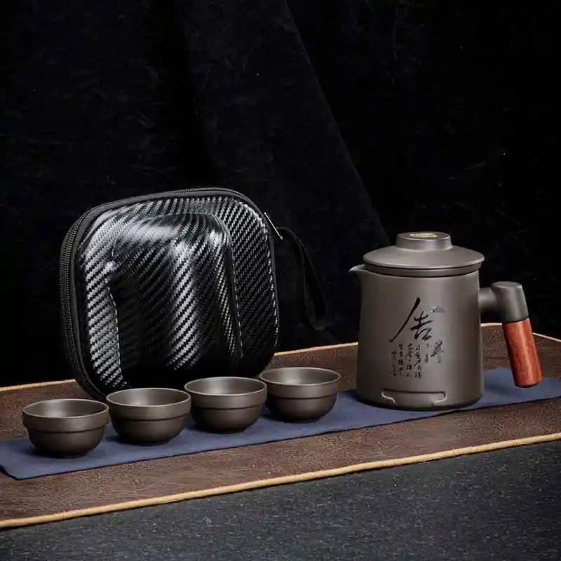 

Portable Purple Clay Fast Guest Cup Set Cuser Festival Gift Outdoor Travel Tea Set Dining Utensils Gongfu Tea Accories