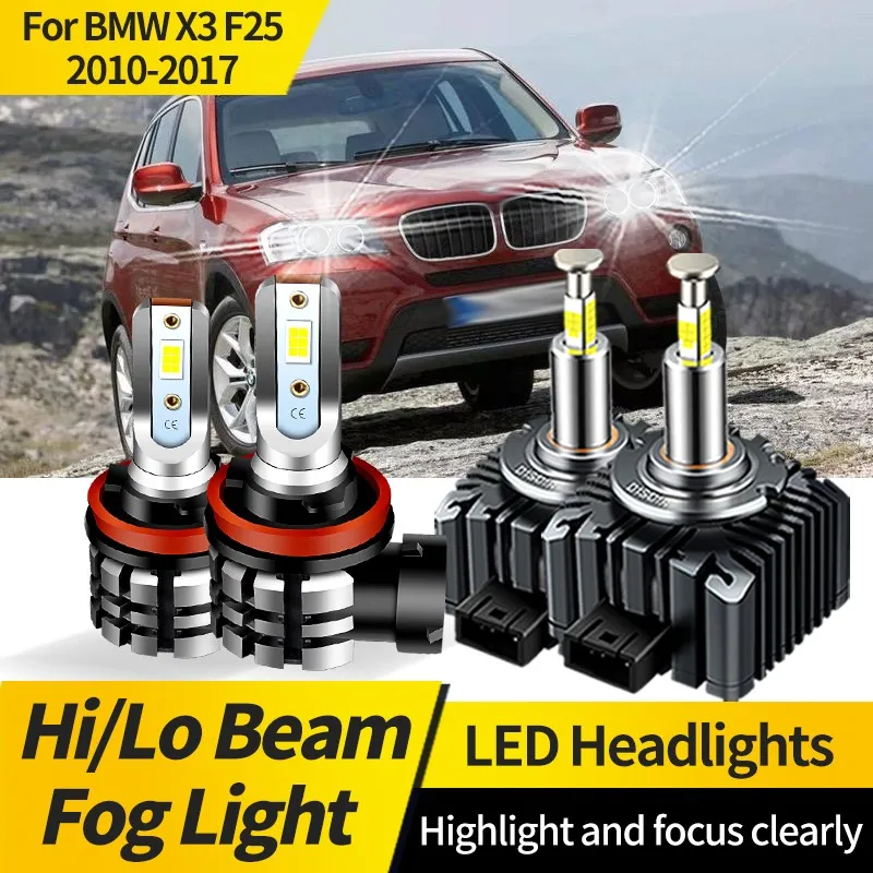 

2PCS For BMW X3 F25 2010-2017 HID Xenon Bulbs Replacement D1S H11 LED Headlight Canbus 6000K White LED Hi/Lo Beam Fog Lights