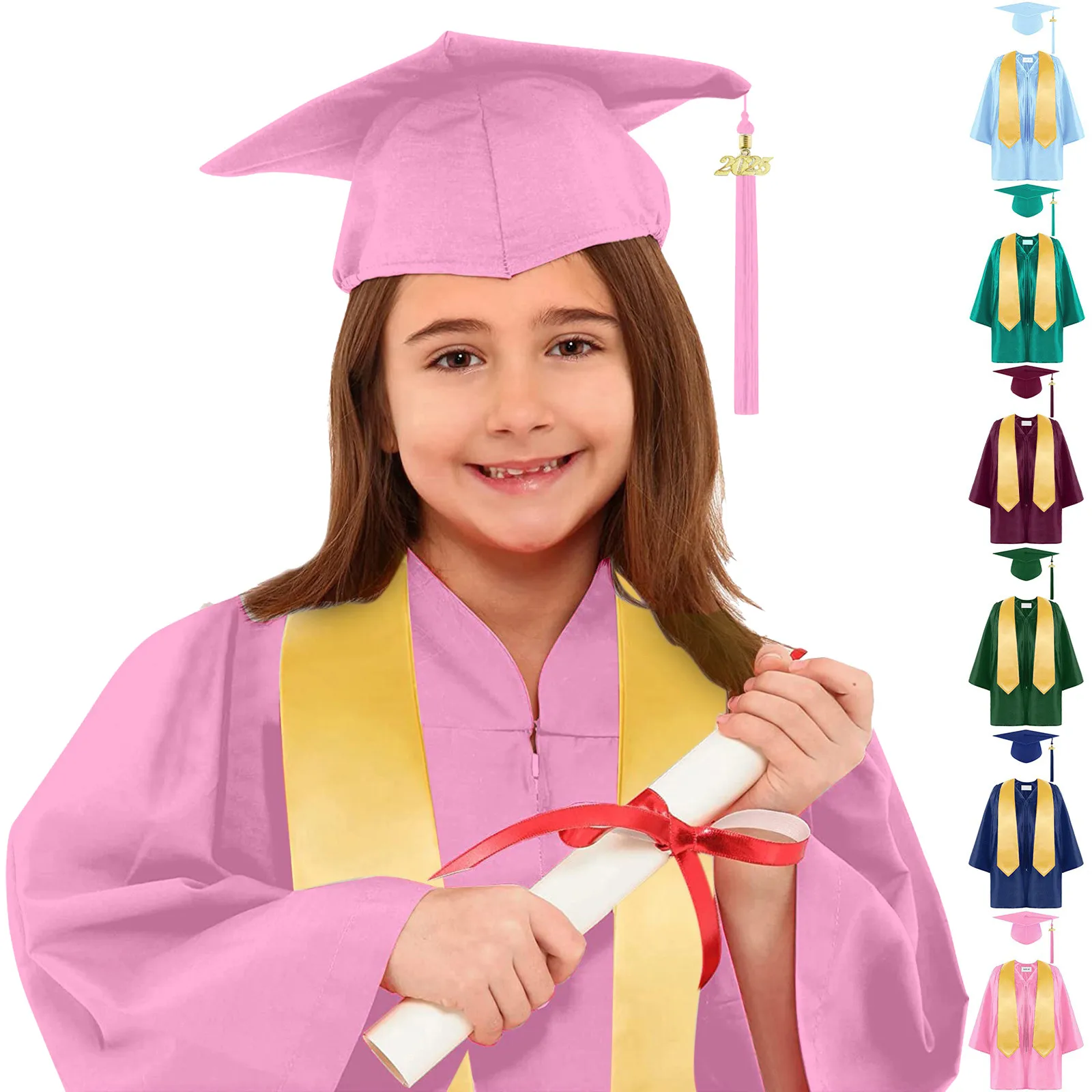 

School Uniforms Children's Academic Dress For Children Kids 2024 Preschool Kindergarten Graduation Gown Shawl Tassel Hat Sets