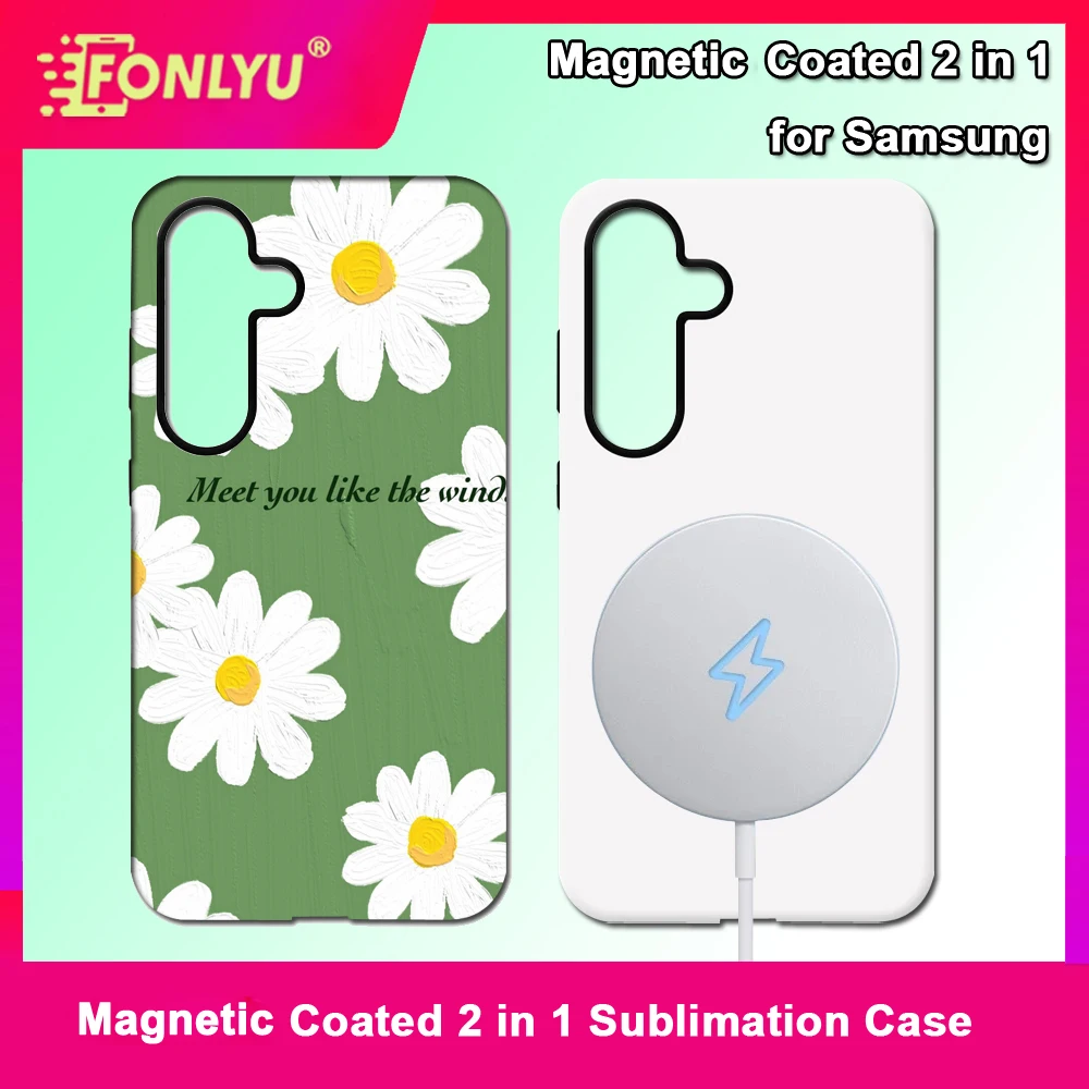 

FONLYU 10pcs Coated 2 in 1 Magnate Blank Case for Samsung S24 S23 S22 S21 A55 Ultra Plus Magnetic Sublimation Phone Back Cover