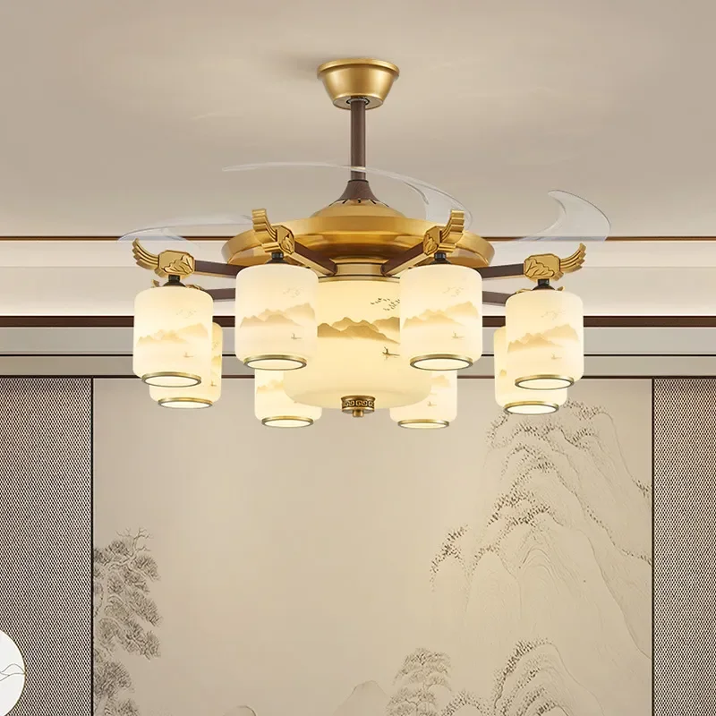 for New Chinese Style All Copper Chandelier Modern Living Room Ceiling Lamp Villa Duplex Hall Light
