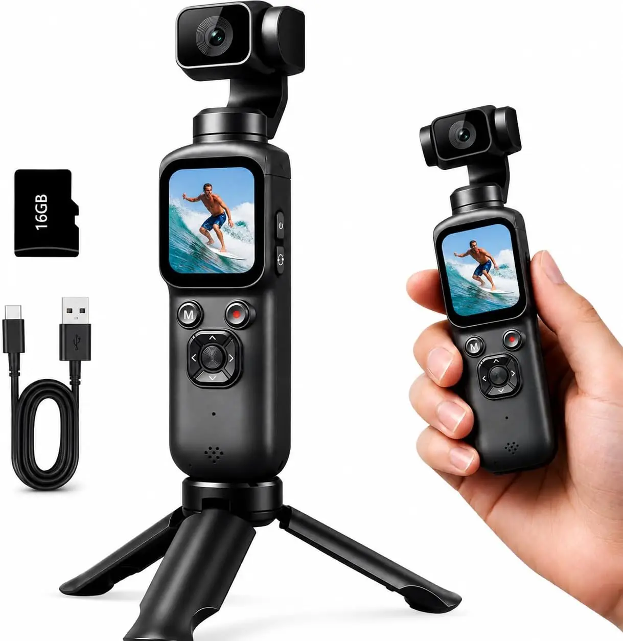 4K Handheld Gimbal Vlogging Camera for YouTube Beginners - 330° Rotating Lens & Face Tracking, 75MP Photos, WiFi Sharing, Webcam Function, 1.72