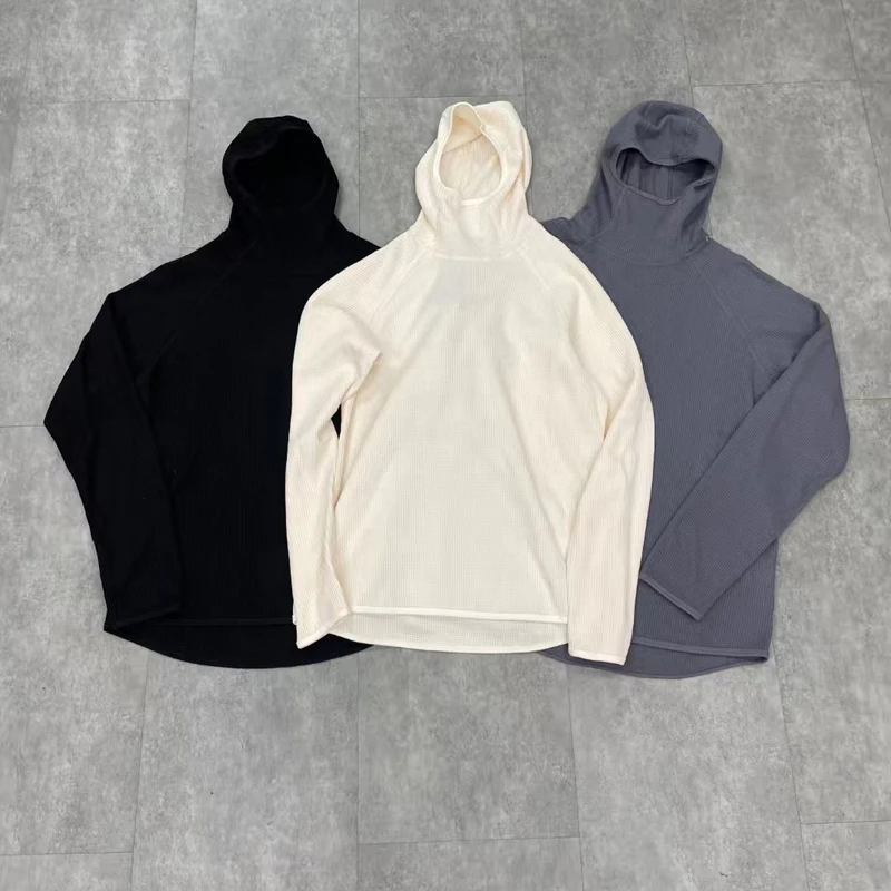 

Waffle Fabric Goldwin Long Sleeve Hooded T Shirt Japanese Men Women Solid Color Breathe Loose Sweatshirts Thin T-shirt Clothes