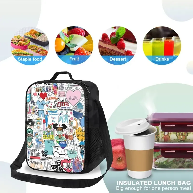 Artsen Verpleegkundige Print Geïsoleerde Oxford Lunchzakken Voor Vrouwen Draagbare Grote Capaciteit Lunchbox Thermisch Voedsel Zakken Bento Bakken Zakje