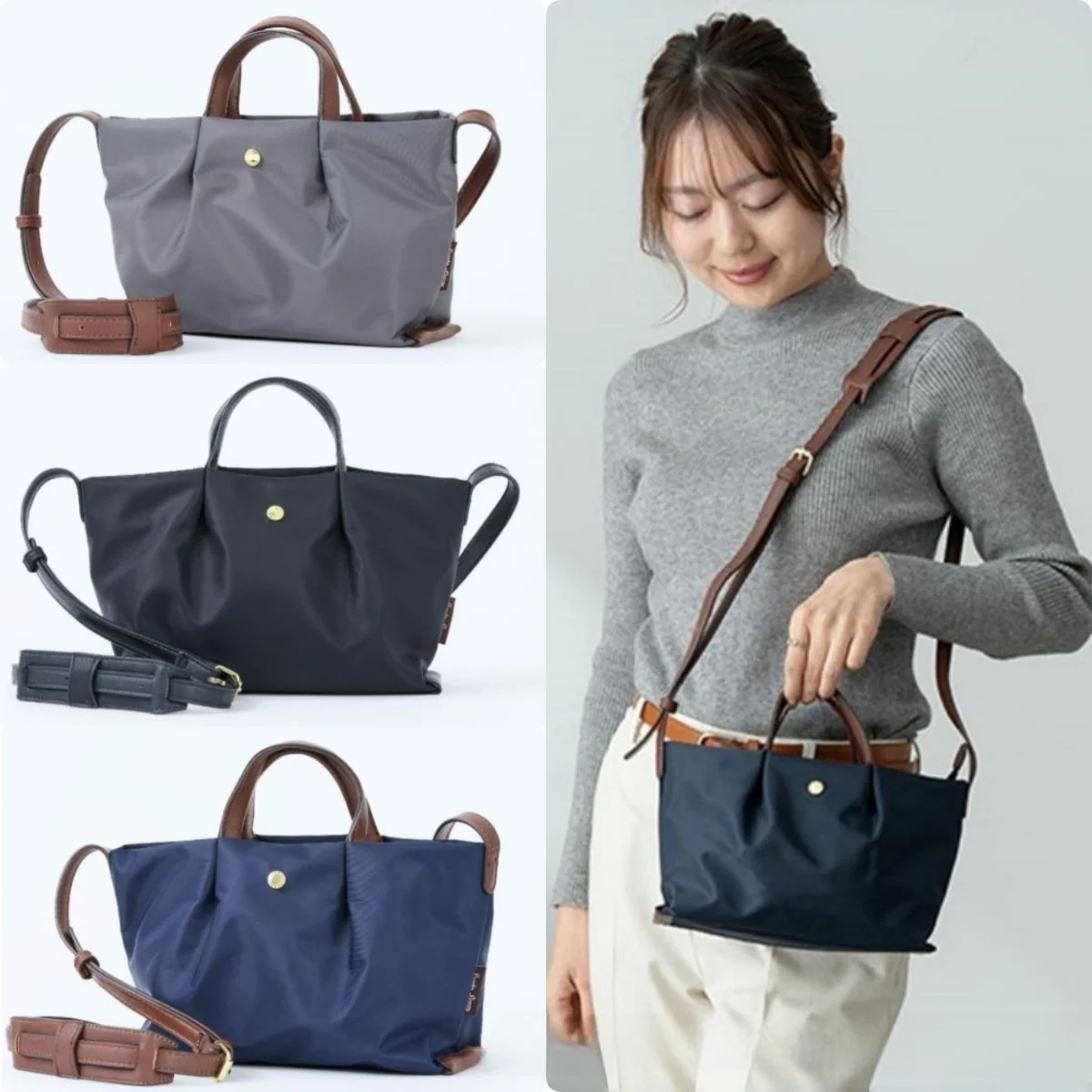 

Водонепроницаемая нейлоновая повседневная сумка с пельменями Anello, новая женская сумка через плечо, большая сумка для ежедневного использования, мягкая застежка-молния