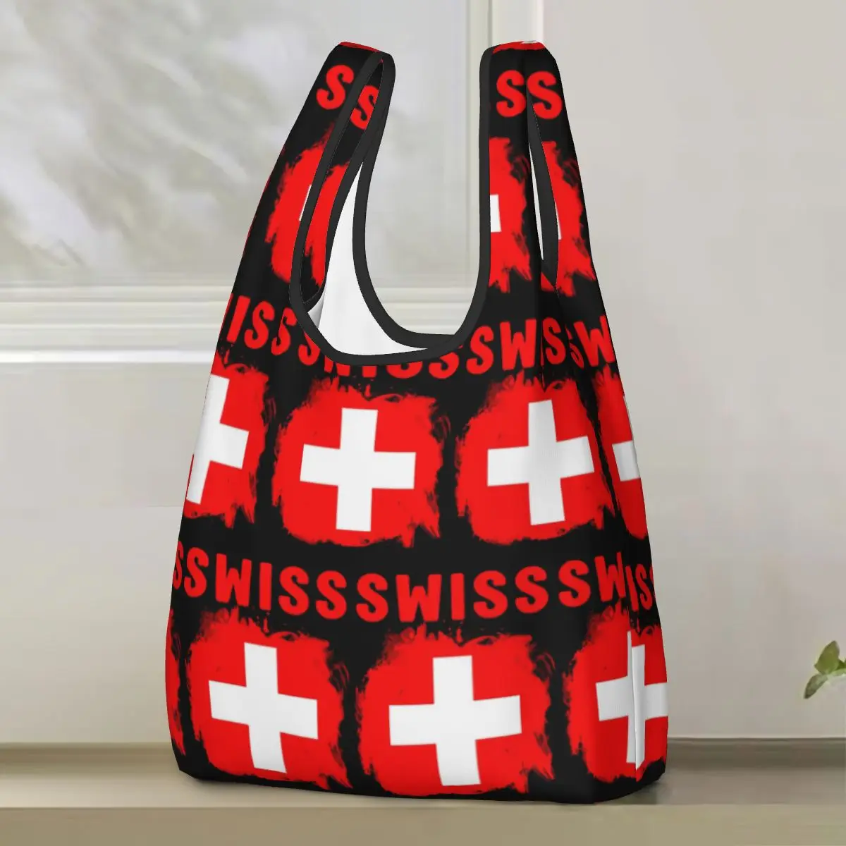 

Swiss Switzerland Flag Shopping Bag Portable Tote Bags Reusable Shoulder Shopper Bag Grocery Handbag