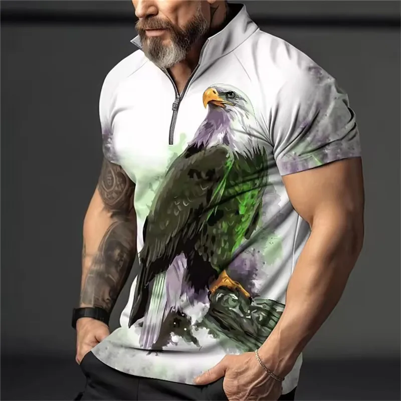 Fashion Eagle Pattern Men's Polos T-Shirts 6XL Plus Size Short Sleeve 3D Animal Print Street Hip Hop POLO Tee Summer Casual Tops