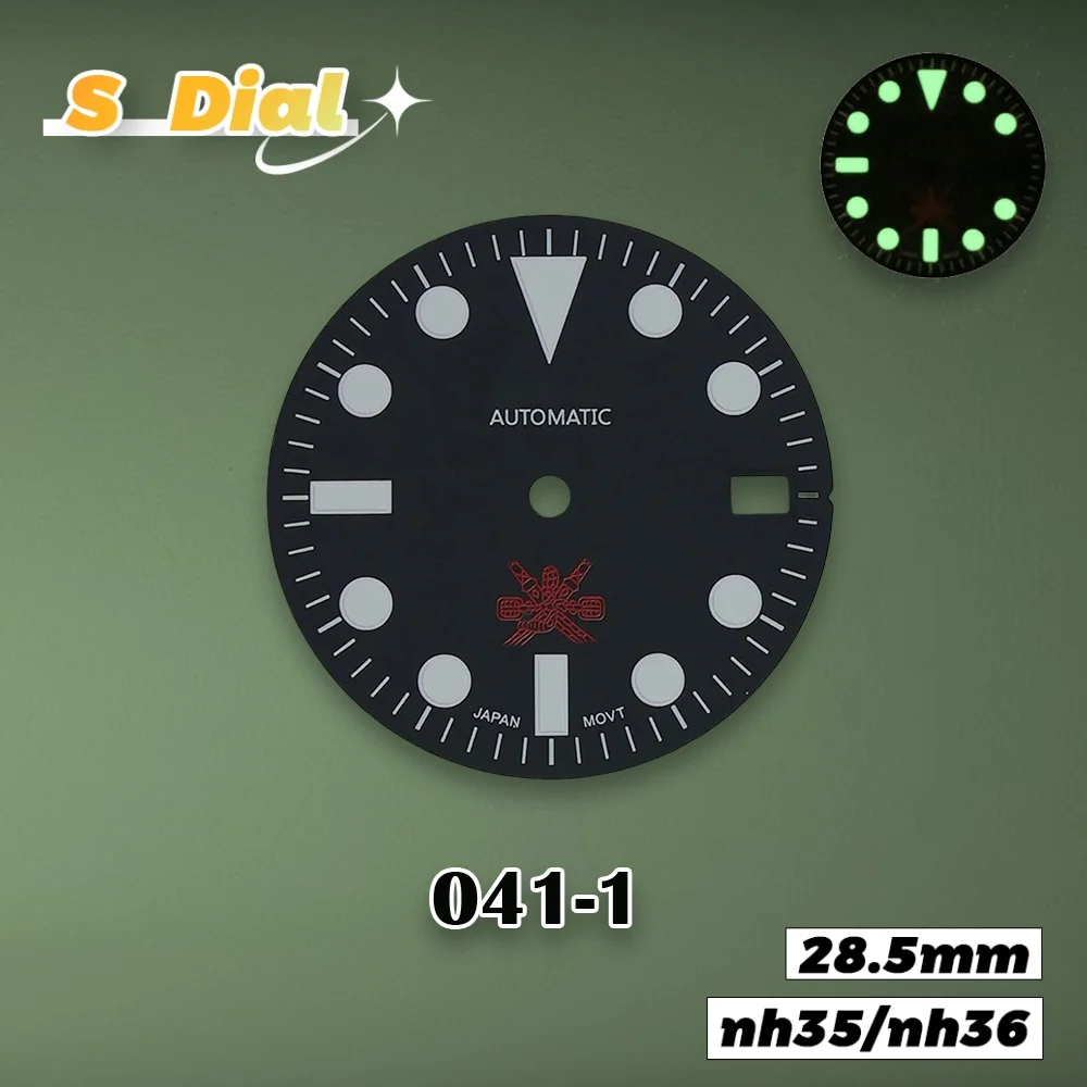 جديد 28.5 مللي متر S شعار NH35 الهاتفي الرجعية الفرعية الأسود الهاتفي صالح NH35/NH36/4R/7S الحركة اليابانية C3 الأخضر مضيئة ساعة اكسسوارات