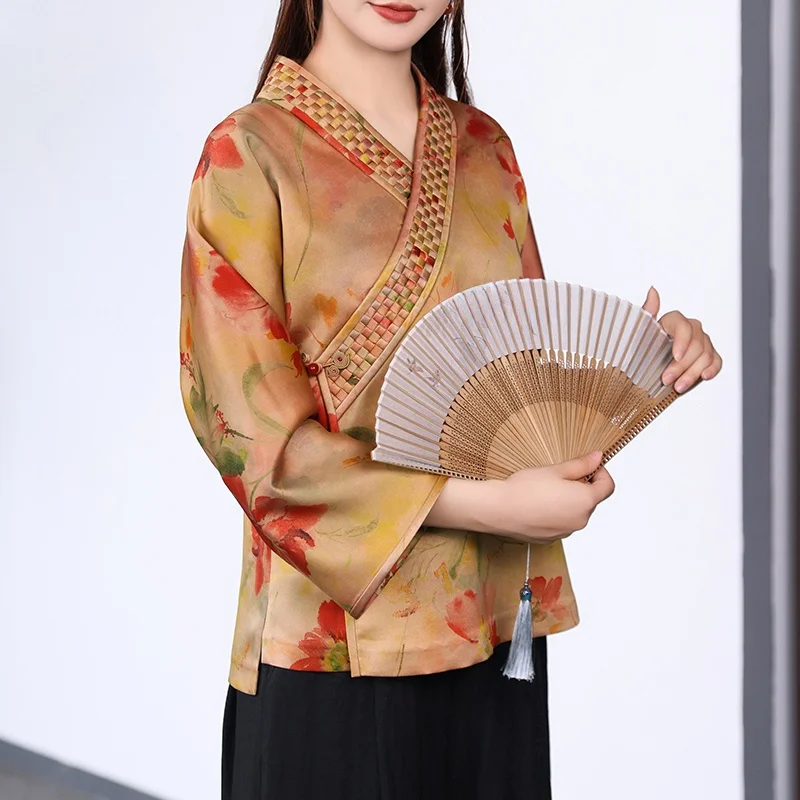 

Xihanyue оригинальный Dr Flower Qian, новый продукт 50 Momme, натуральный шелк, шелковый топ Xiangyun, женский костюм, осень 2025 г.