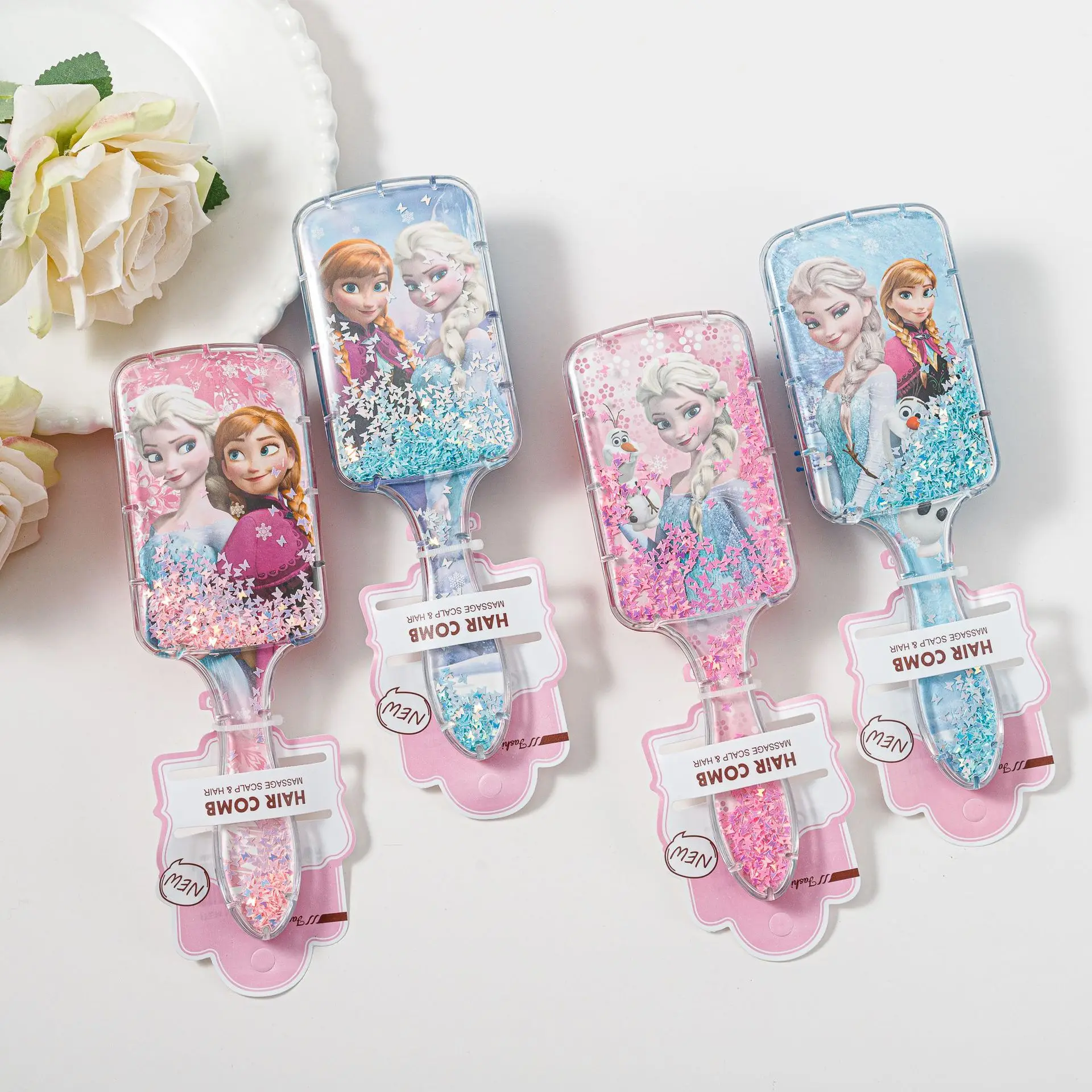 Disney Anime Frozen Comb Kawaii Princess Elsa Anna Sofia the First Quicksand Sequin Comb Children Woman Girl Christmas Gift