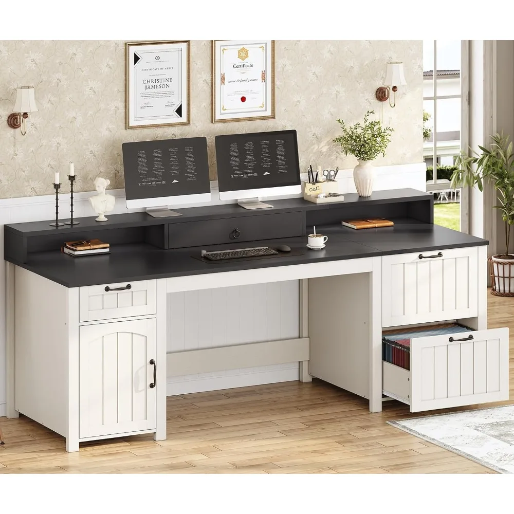 

63" Executive Desk, Home Office Desk with File Drawer and Monitor Stand, Computer Desk with Drawers and Storage Cabinet