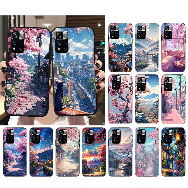 Japanese Landscape Cherry Flower Phone Case For Xiaomi Redmi note 13 12 Pro 11S 11 10 Pro 10S 12S Redmi 13 14C 10 13C