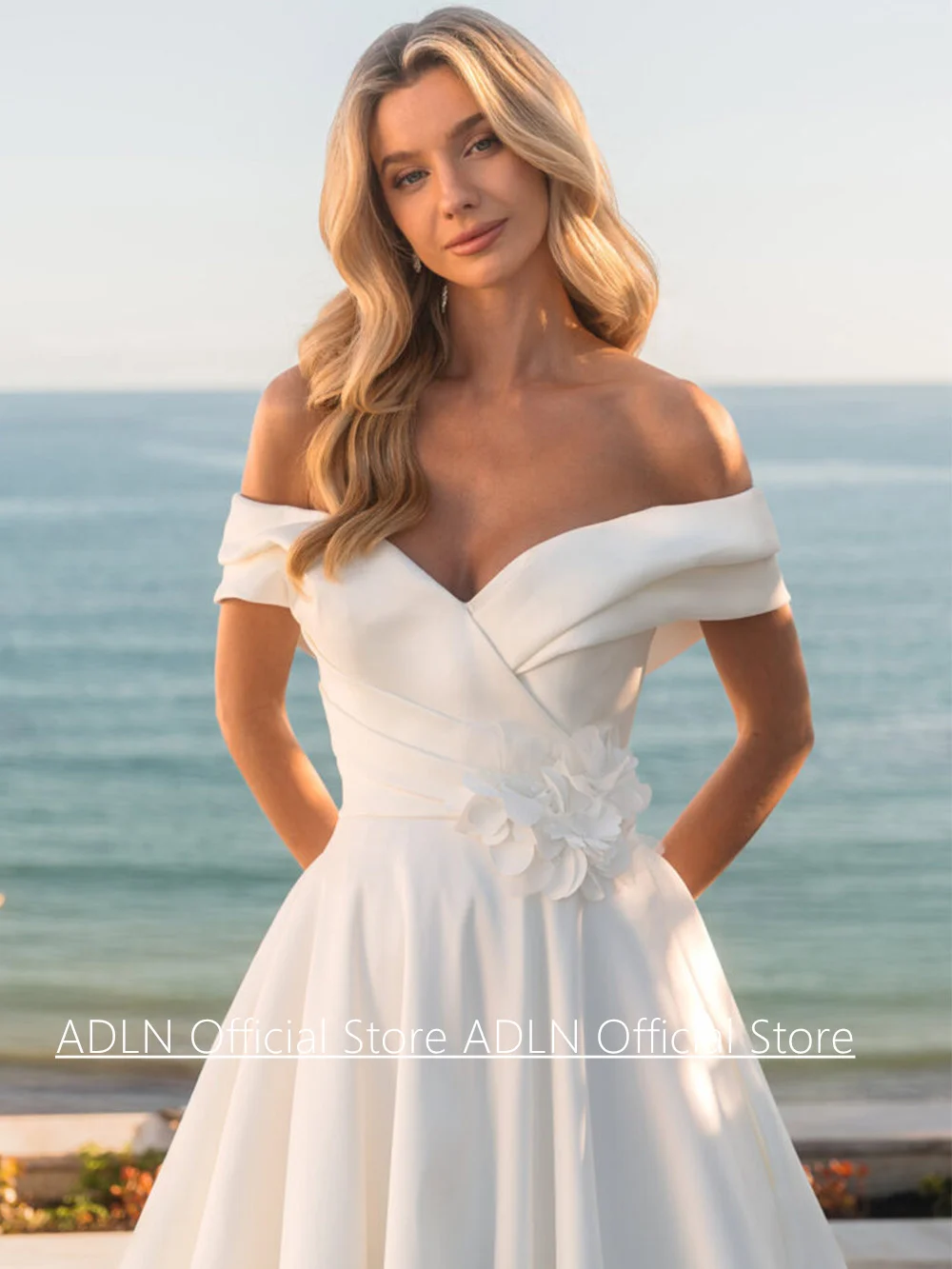 فستان الزفاف الحديث وصول جديد مخصص قبالة الكتف الخامس الرقبة الزهور ألف خط قطار الاجتياح ثوب الزفاف أزرار الظهر #3