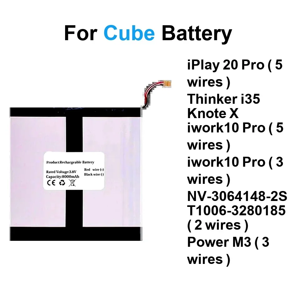 

4200-12000Mah Battery T1006-3280185 ( 2 Wires ) For Cube IWORK10 Knote Power Thinker 5 Alldocube Iplay M5 20 Tablet PC Pro