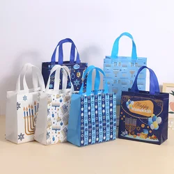 6Pcs Hanukkah Theme Non Woven Gifts Packing Bags Candle Candy Shopping Tote Bag for Chanukah Birthday Wedding Party Decoration