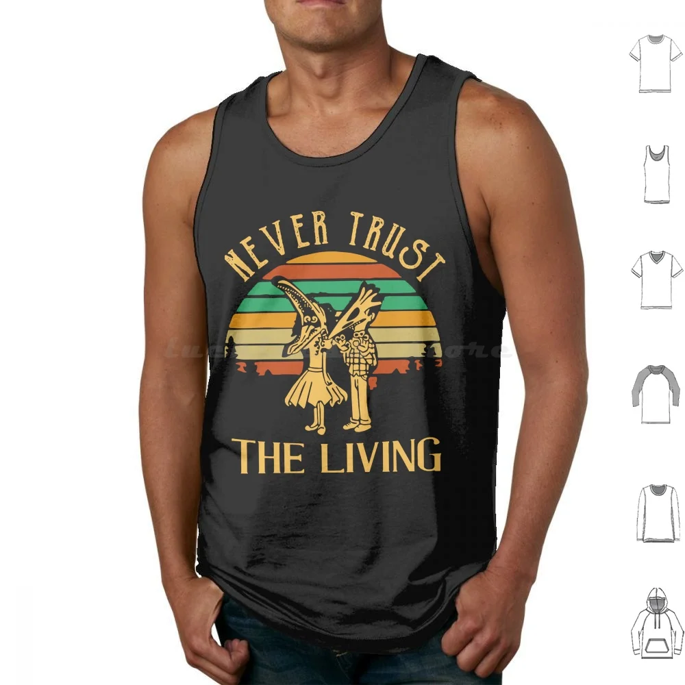Never Trust The Living Camisetas sin mangas con estampado de algodón Never Trust The Living Halloween Goth Gothic Movie Dead Lydia Deetz Witch