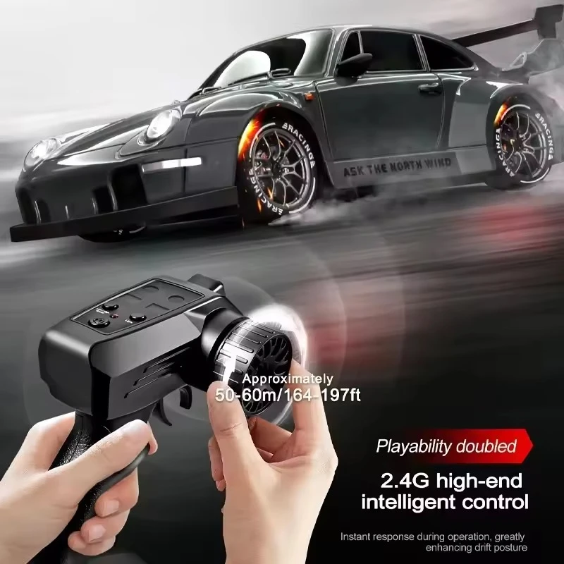 

S814 1:24 4WD RC Drift Car Racing Paint LED Lights 2.4GHz Spare Tires Roadblocks Cones Set Gift for Christmas Birthday