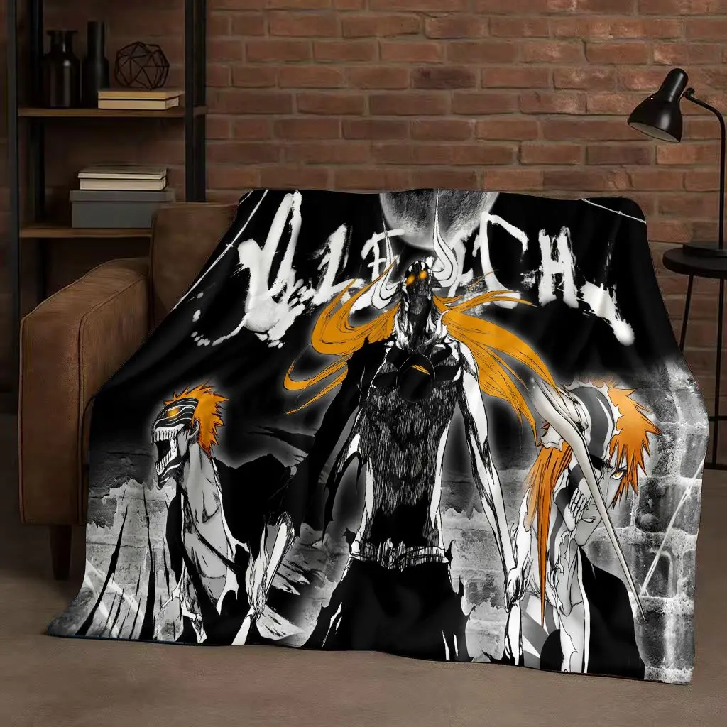 3D Anime Bleach Kurosaki Ichigo Cartoon Flannel Blanket,Ultra Soft Warm Plush Throw for Home Bedroom Bed Sofa Cover Travel Kid