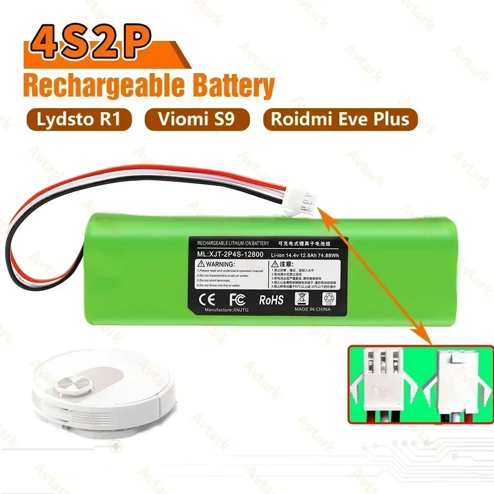 리튬 배터리 충전식 배터리 팩, 샤오미 Lydsto R1 액세서리, 수리 및 교체용, 14.4V 12800mah