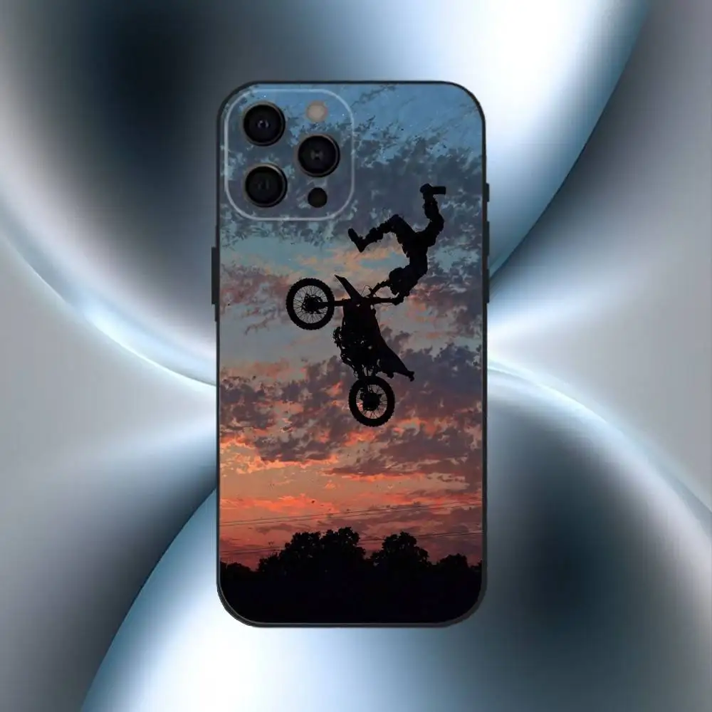 M-Motocross M-Motorfiets Crossmotoren Telefoonhoesje voor iPhone17,16,15,14,13,12,11 Plus, Pro Max Zachte zwarte hoes