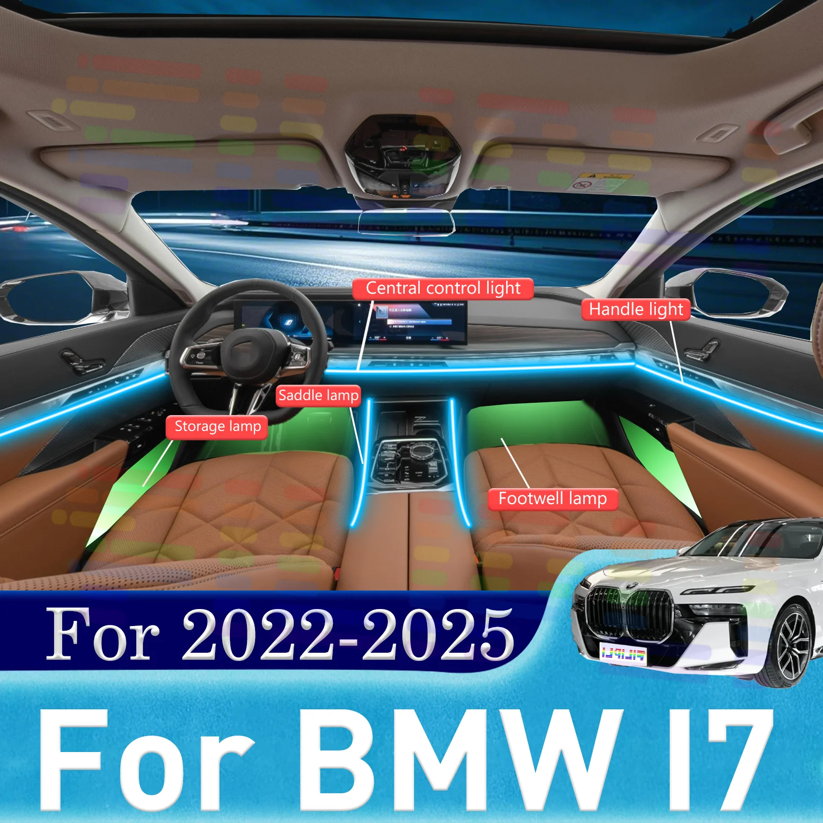 

Для BMW I7 G70 Сделать садовый центр работает более свежести со скрытыми светодиодными полосами для интерьера автомобиля с 64 цветочными цветами